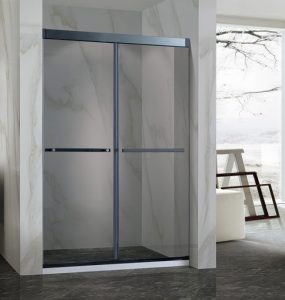 LC-080 不銹鋼無框雙趟門 （頂粗框．左右無框）